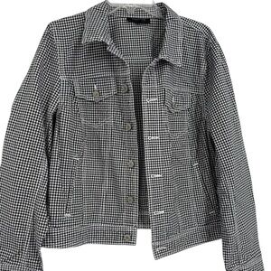 Talbots Womens Jacket Black Gingham Cotton Size XL Button up lightweight